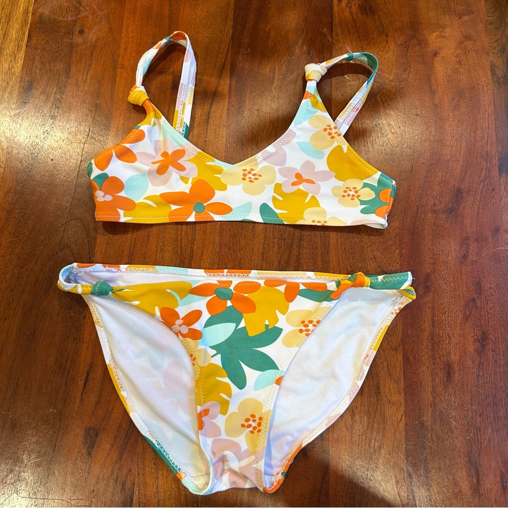 Zara Floral Bikini Set in Yellow and Orange.  Size 11-12 years old.  152 cm.